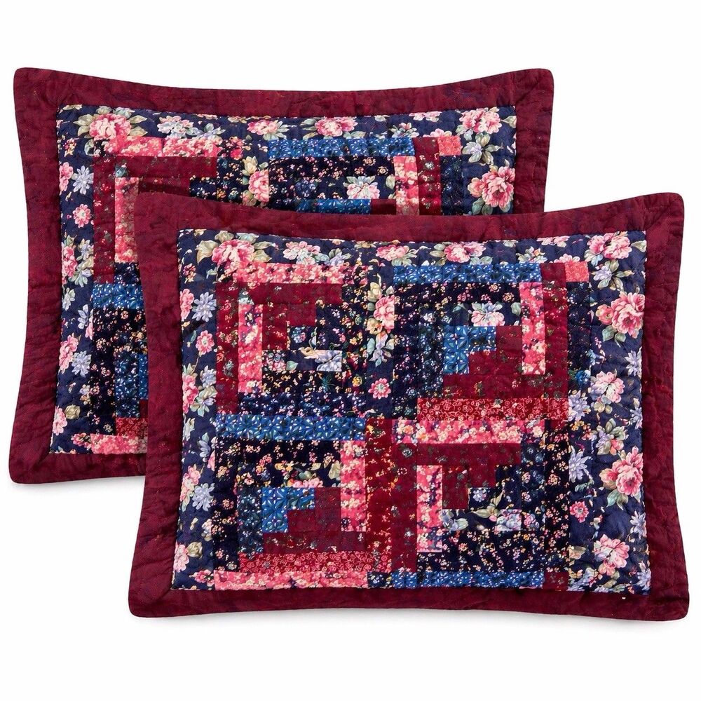 American Pacific Quilted Patchwork Pillow Shams Set 2 Floral Cottage Farmhouse